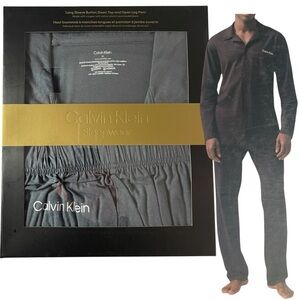 Calvin Klein Mens Long Sleeve Button Down Top and Pants Pajama Sleepwear Set MED